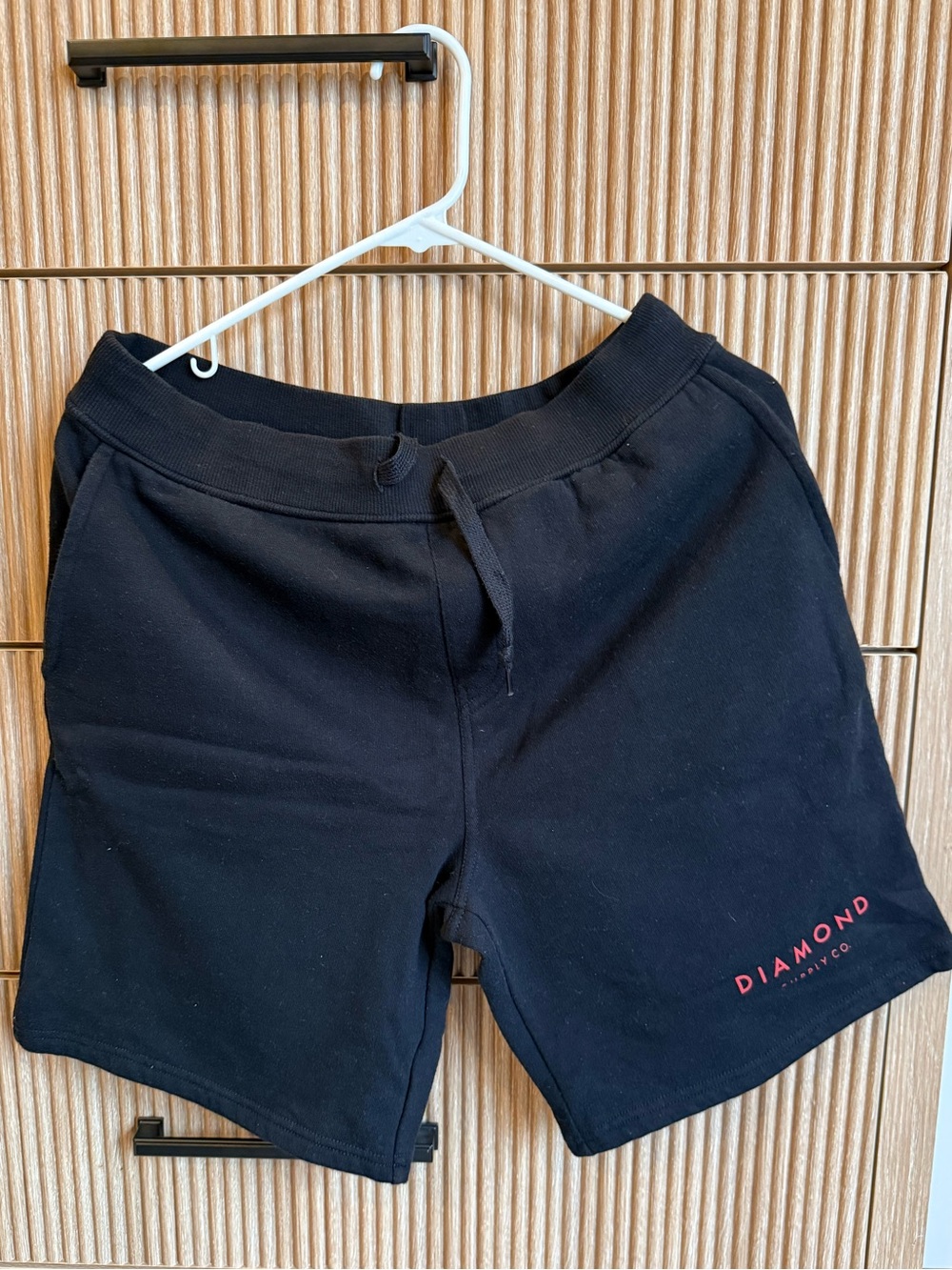 Diamond Supply Co. Black Fleece Drawstring Athletic Shorts with Red Logo